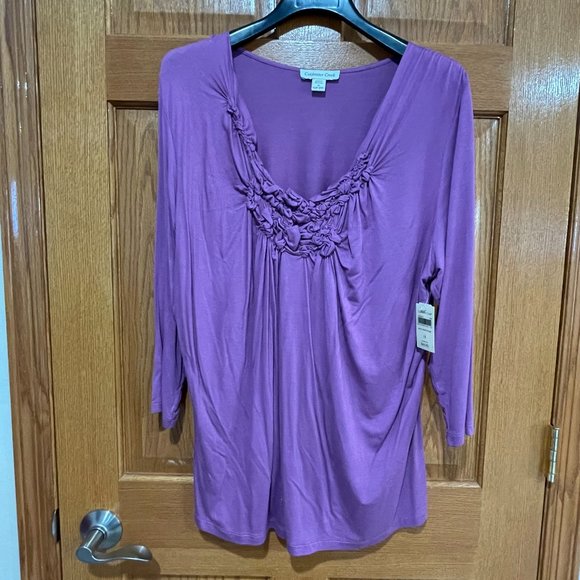 Coldwater Creek Tops - COLDWATER CREEK Women's Plus 1X (16W-18W) Long 3/4 Sleeve Purple Shirt Top NWT
